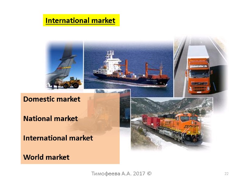 International market Domestic market  National market  International market  World market Тимофеева